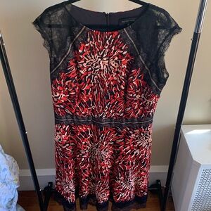 Tadashi Shoji 18 Red Embroidered Full Skirt Cocktail Dress EUC